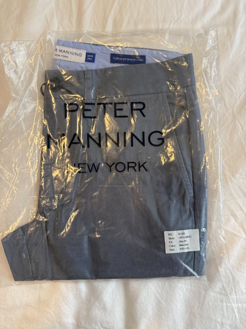 Peter Manning Lightweight Stretch Chinos - Slate Blue - Slim Fit - 30W/26L (NWT)